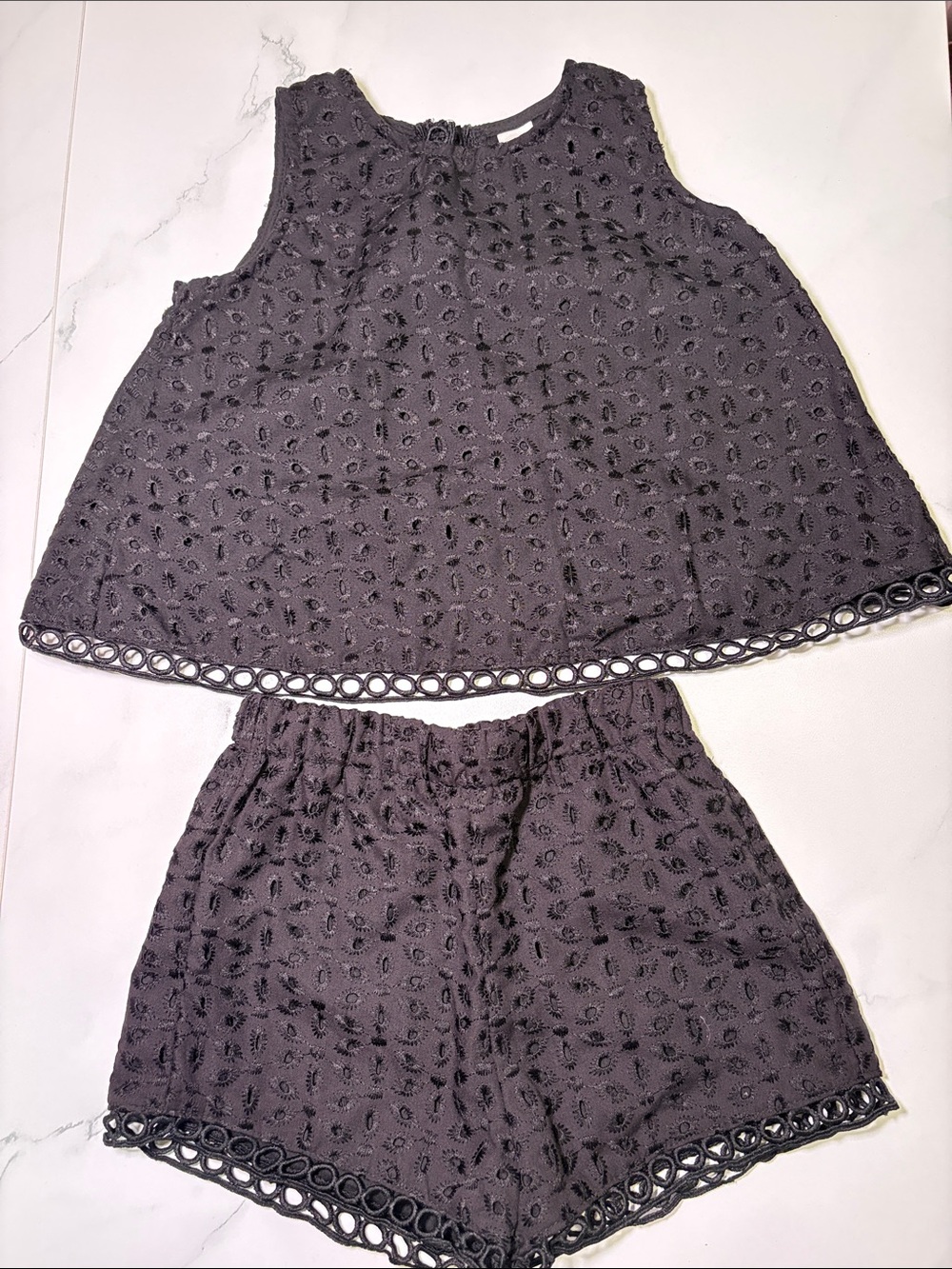 SHEIN Charcoal Eyelet Two-Piece Tank & Shorts Set